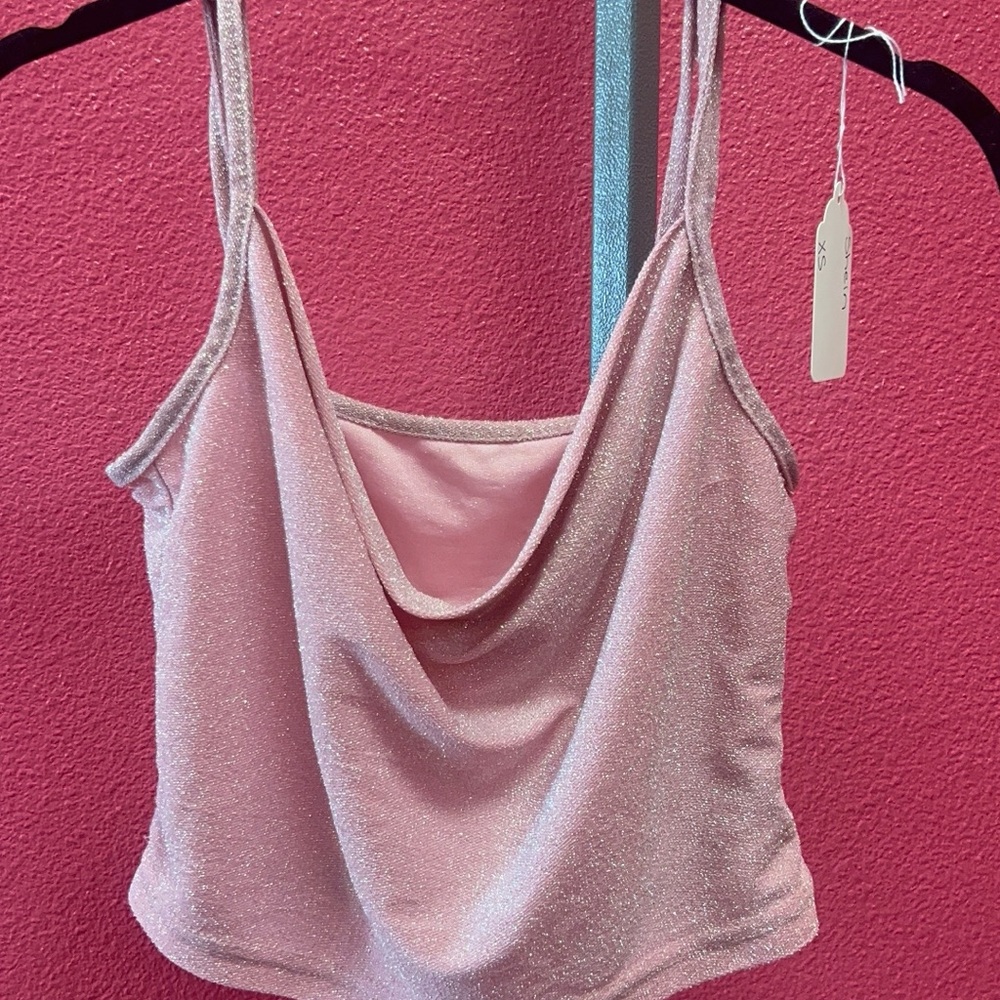 SHEIN Shimmery Pink Cowl Crop Top